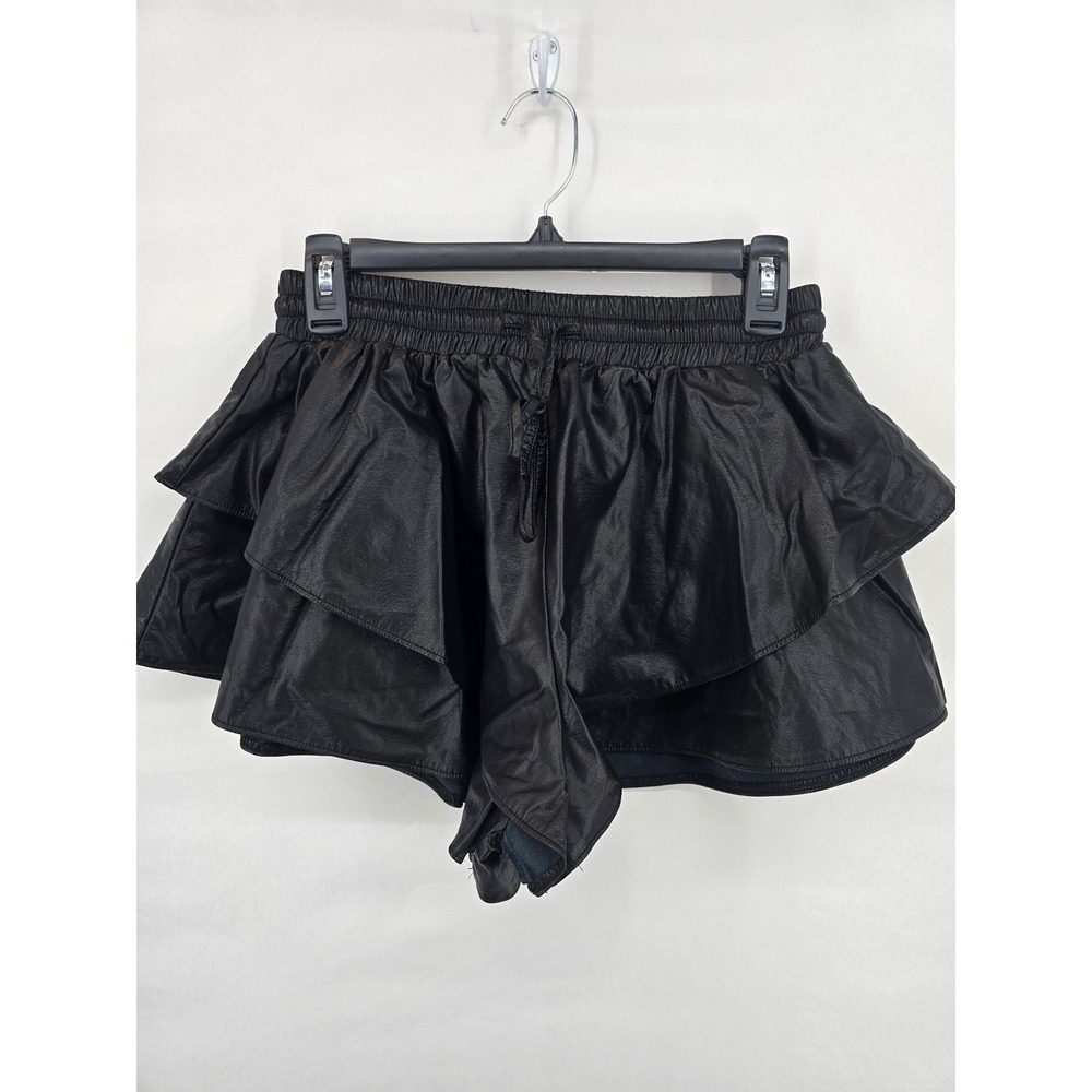 Idem Ditto Womens Black Faux Leather Ruffled Tiered‎ Skort Shorts Size Medium